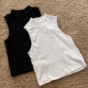 TWO MOCK NECK CROPPED TANK TOPS